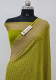 Kelly Green Color Pure Banarasi Handloom Khaddi Georgette Saree- Antique Zari