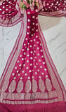 Strawberry Pink Pure Banarasi Handloom Khaddi Georgette Saree- Water Zari