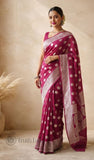 Strawberry Pink Pure Banarasi Handloom Khaddi Georgette Saree- Water Zari
