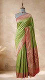 Parrot Green Pure Banarasi Handloom Khaddi Georgette Saree- Water Zari