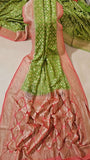 Parrot Green Pure Banarasi Handloom Khaddi Georgette Saree- Water Zari