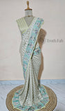 Off-White Pure Banarasi Handloom Khaddi Georgette Saree- Water Zari