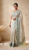 Off-White Pure Banarasi Handloom Khaddi Georgette Saree- Water Zari