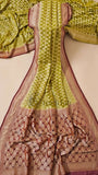 Olive Green Pure Banarasi Handloom Khaddi Georgette Saree- Water Zari