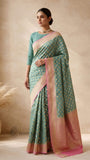 Dusty Blue Pure Banarasi Handloom Khaddi Georgette Saree- Water Zari