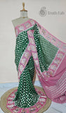 Bottle Green Pure Banarasi Handloom Khaddi Georgette Saree- Water Zari