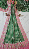 Bottle Green Pure Banarasi Handloom Khaddi Georgette Saree- Water Zari