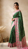 Bottle Green Pure Banarasi Handloom Khaddi Georgette Saree- Water Zari