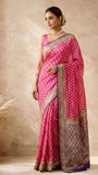 Magenta Pink Pure Banarasi Handloom Khaddi Georgette Saree- Water Zari