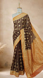 Chocolate Brown Pure Banarasi Handloom Khaddi Georgette Saree- Water Zari