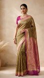 Bronze Olive Pure Banarasi Handloom Khaddi Georgette Saree- Water Zari