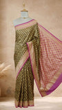 Bronze Olive Pure Banarasi Handloom Khaddi Georgette Saree- Water Zari