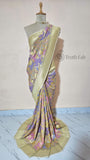 Multicolor Pure Banarasi Handloom Tussar Georgette Saree