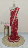 Scarlet Red Banarasi Handloom Tussar Georgette Meenakari Saree - Truth Fab