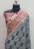 Steel Blue Pure Banarasi Handloom Khaddi Georgette Saree- Tilfi Design