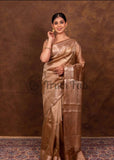 Banarasi Handloom Kora Silk Saree - Choclate Brown - Truth Fab