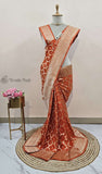Orange Banarasi Handloom Katan Silk Saree - Truth Fab