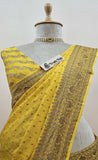 Yellow Color Khaddi Georgette Banarasi Handloom Saree with Antique Zari Work - Truth Fab