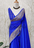 Khaddi Georgette Banarasi Handloom Saree with Antique Zari Work -Blue- Truth Fab