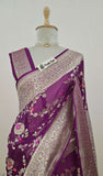 Banarasi Handloom Khaddi Georgette Saree With Meenakari - Grape Purple - Truth Fab