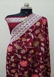 Maroon Color Pure Banarasi Handloom Tussar Georgette saree- Meenakari