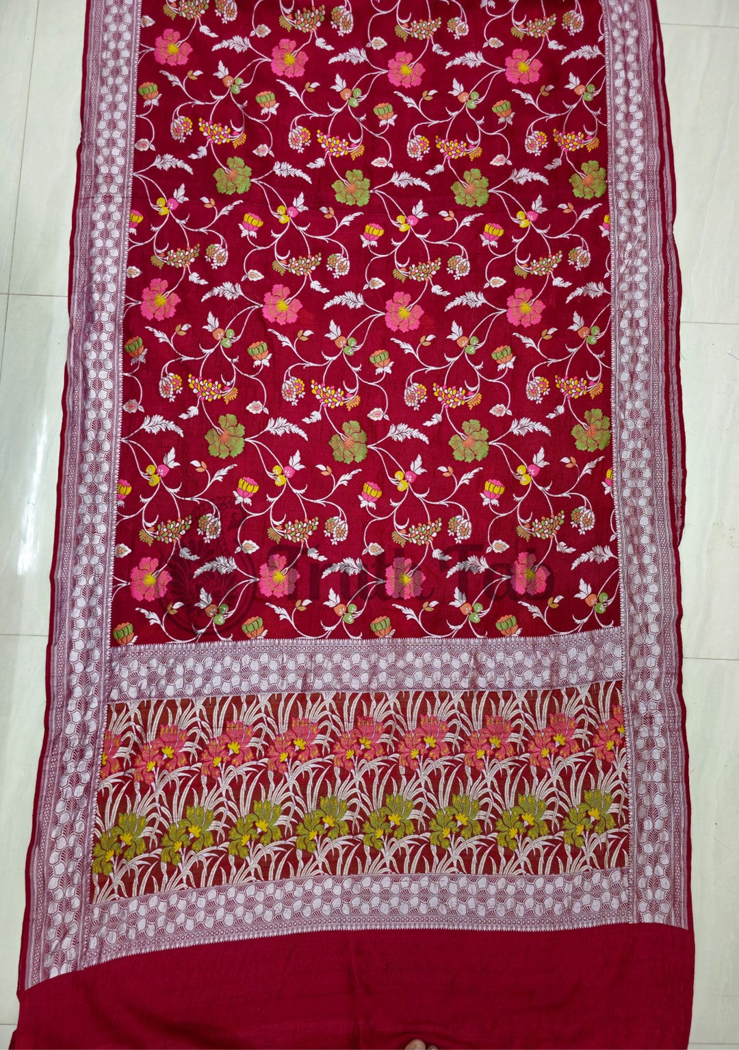 Maroon Color Pure Banarasi Handloom Tussar Georgette saree- Meenakari
