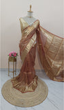 Brick Color Pure Banarasi Handloom Tissue Silk Saree