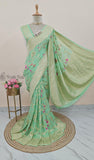 Tea Green Banarasi Handloom Tussar Georgette Meenakari Saree-Truth Fab