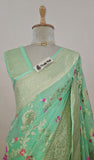 Tea Green Banarasi Handloom Tussar Georgette Meenakari Saree-Truth Fab