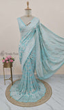 Baby Blue  Banarasi Handloom Khaddi Georgette Saree With Water Zari - Truth Fab 