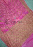 Bubblegum Pink Color Pure Banarasi Handloom Khaddi Georgette Saree- Water Zari