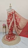 Banarasi Handloom Khaddi Georgette Saree With Water- Red -Truth Fab