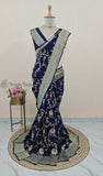 Indigo Blue Banarasi Handloom Khaddi Georgette Saree With Meenakari - Truth Fab