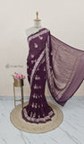 Wine Purple Banarasi Handloom Tussar Georgette Meenakari Saree - Truth Fab