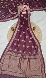 Wine Purple Banarasi Handloom Tussar Georgette Meenakari Saree - Truth Fab