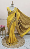 Yellow Color Khaddi Georgette Banarasi Handloom Saree with Antique Zari Work - Truth Fab