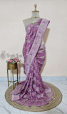 Mulberry Purple Pure Banarasi Handloom Tussar Georgette Meenakari Saree