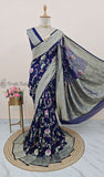 Indigo Blue Banarasi Handloom Khaddi Georgette Saree With Meenakari - Truth Fab