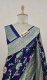Indigo Blue Banarasi Handloom Khaddi Georgette Saree With Meenakari - Truth Fab