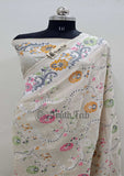 Off White Color Pure Banarasi Handloom Tussar Georgette Saree- Meenakari