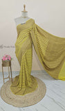  Khaddi Georgette Banarasi Handloom Saree with Antique Zari Work -Yellow Green- Truth Fab