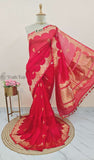 Banarasi Handloom Kora Silk Saree - Red- Truth Fab