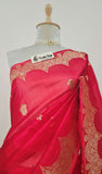 Banarasi Handloom Kora Silk Saree - Red- Truth Fab