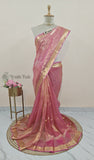 Peach Pink Pure Banarasi Handloom Tissue Silk Saree