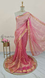 Peach Pink Banarasi Handloom Tissue Silk Saree - Truth Fab