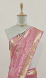 Peach Pink Banarasi Handloom Tissue Silk Saree - Truth Fab