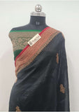 Banarasi Handloom Kora Silk Saree - Black - Truth Fab