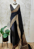 Black Pure Banarasi Handloom Khaddi Georgette Saree- Antique Zari