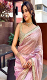 
Pink Purple Banarasi Handloom Tissue Silk Saree - Truth Fab
