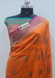 Banarasi Handloom Kora Silk Saree - Orange - Truth Fab